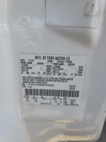 1FTPX12596NA76482 - 2006 FORD F150 WHITE photo 12