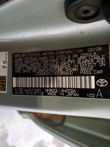 JTDKB20U183385600 - 2008 TOYOTA PRIUS GREEN photo 12