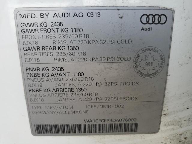 WA1CFCFP3DA076002 - 2013 AUDI Q5 PREMIUM WHITE photo 13