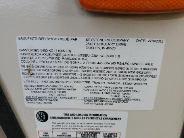 4YDF29229D1531153 - 2013 KEYSTONE SPRINTER WHITE photo 10