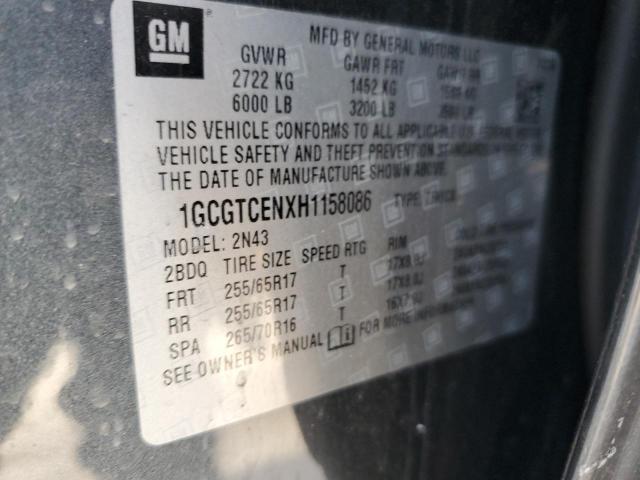 1GCGTCENXH1158086 - 2017 CHEVROLET COLORADO LT CHARCOAL photo 12