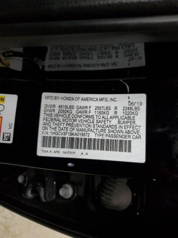 1HGCV3F18KA016672 - 2019 HONDA ACCORD HYBRID BLACK photo 12