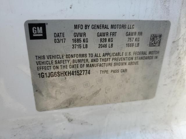 1G1JG6SHXH4152774 - 2017 CHEVROLET SONIC WHITE photo 13