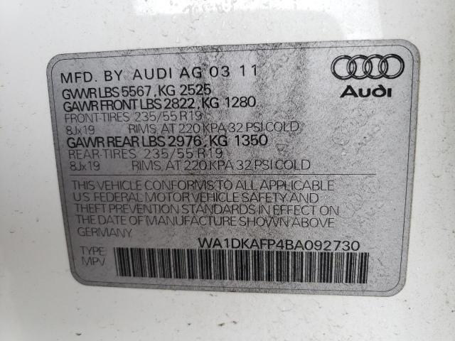 WA1DKAFP4BA092730 - 2011 AUDI Q5 PREMIUM PLUS WHITE photo 13