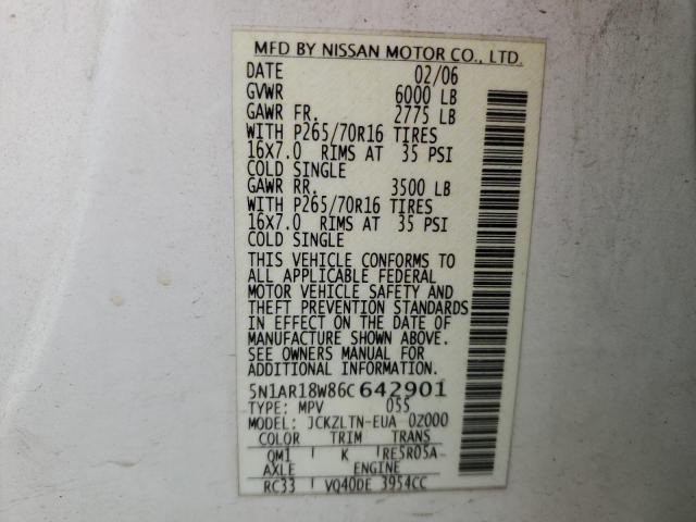 5N1AR18W86C642901 - 2006 NISSAN PATHFINDER LE თეთრი ფოტო 13