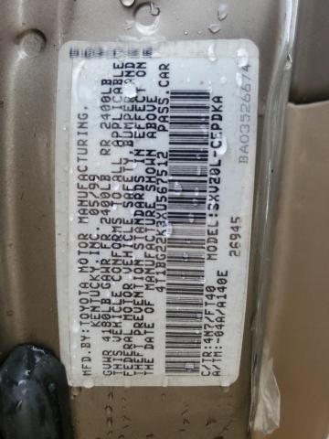 4T1BG22K3XU567512 - 1999 TOYOTA CAMRY CE BEIGE photo 12