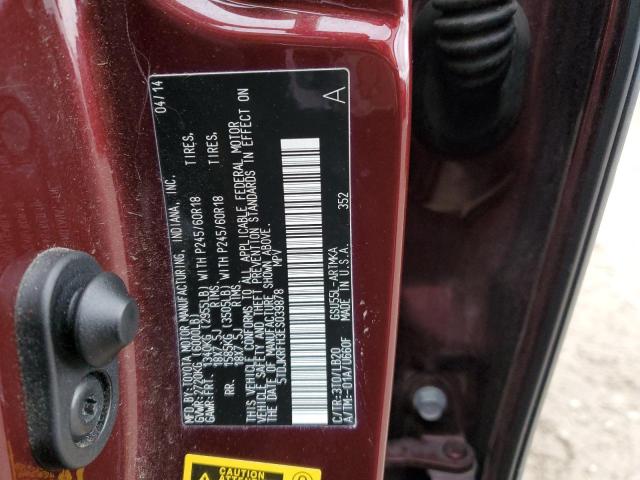 5TDJKRFH3ES039878 - 2014 TOYOTA HIGHLANDER XLE 勃艮第红 照片 13