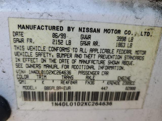 1N4DL01D2XC264636 - 1999 NISSAN ALTIMA XE WHITE photo 12