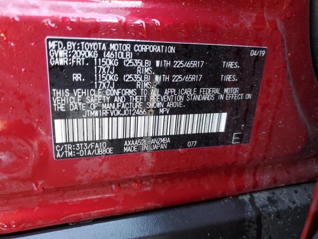 JTMW1RFV0KJ012466 - 2019 TOYOTA RAV4 XLE RED photo 14