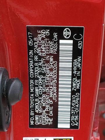 JTDKARFP3H3030263 - 2017 TOYOTA PRIUS PRIM RED photo 12