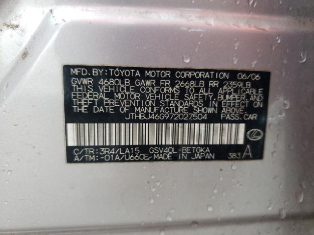 JTHBJ46G972027504 - 2007 LEXUS ES 350 SILVER photo 12