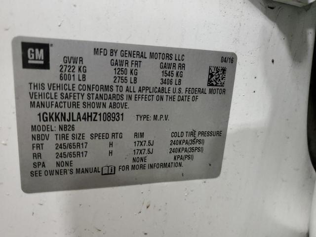 1GKKNJLA4HZ108931 - 2017 GMC ACADIA SL WHITE photo 14