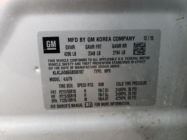 KL4CJASB6GB596187 - 2016 BUICK ENCORE SILVER photo 12