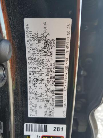 3TMJU4GN9BM118209 - 2011 TOYOTA TACOMA DOUBLE CAB PRERUNNER BLACK photo 12