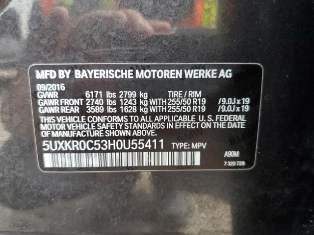 5UXKR0C53H0U55411 - 2017 BMW X5 XDRIVE35I BLACK photo 13