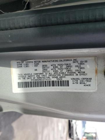 5TESN92N21Z731151 - 2001 TOYOTA TACOMA XTRACAB PRERUNNER 银色 照片 12