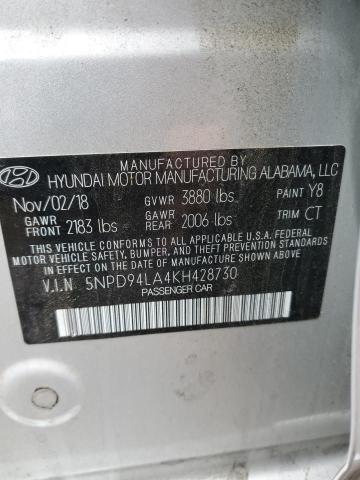 5NPD94LA4KH428730 - 2019 HYUNDAI ELANTRA ECO SILVER photo 13