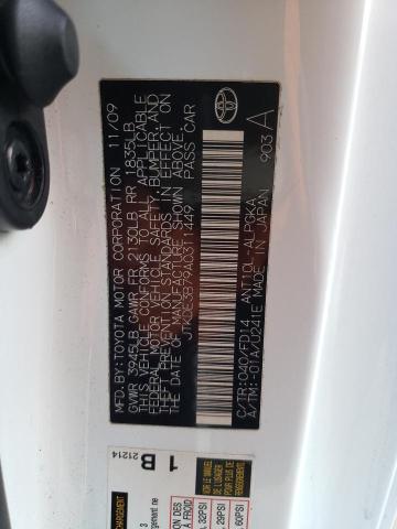 JTKDE3B79A0311449 - 2010 TOYOTA SCION TC თეთრი ფოტო 12