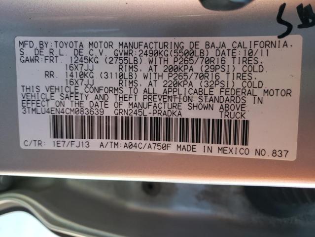 3TMLU4EN4CM083639 - 2012 TOYOTA TACOMA DOUBLE CAB იასამნისფერი ფოტო 12