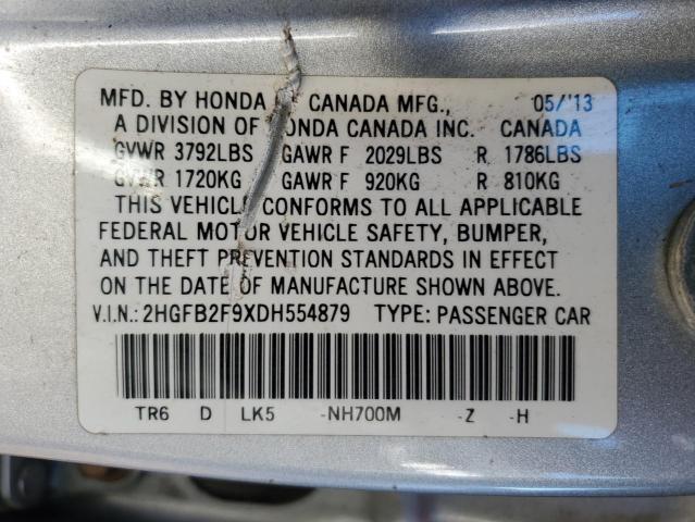 2HGFB2F9XDH554879 - 2013 HONDA CIVIC EXL GRAY photo 12