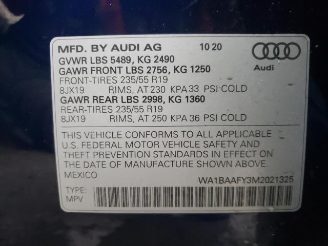 WA1BAAFY3M2021325 - 2021 AUDI Q5 PREMIUM PLUS BLUE photo 13