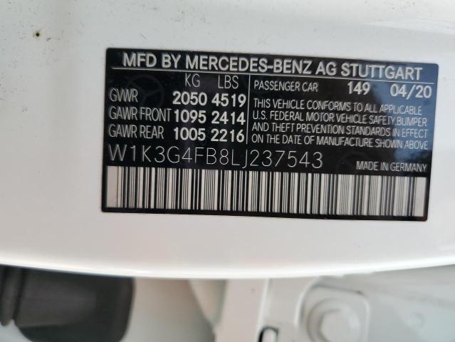 W1K3G4FB8LJ237543 - 2020 MERCEDES-BENZ A 220 4MATIC WHITE photo 12