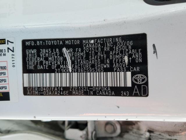2T1KR32EX6C595365 - 2006 TOYOTA COROLLA MA XR WHITE photo 12