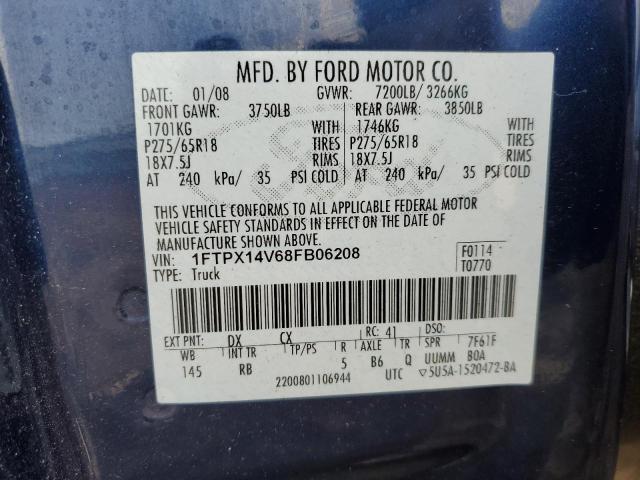 1FTPX14V68FB06208 - 2008 FORD F150 BLUE photo 13