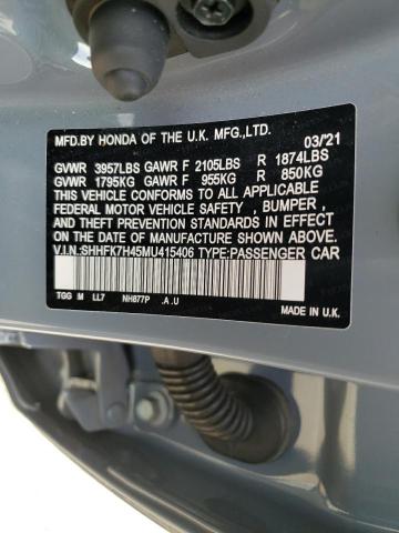 SHHFK7H45MU415406 - 2021 HONDA CIVIC SPORT 银色 照片 12