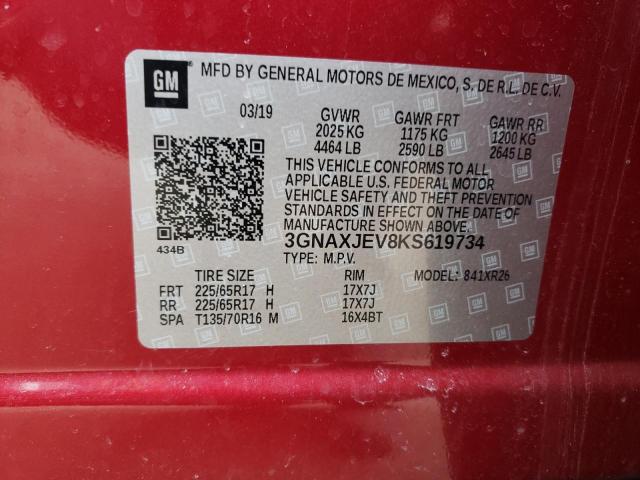 3GNAXJEV8KS619734 - 2019 CHEVROLET EQUINOX LT RED photo 13