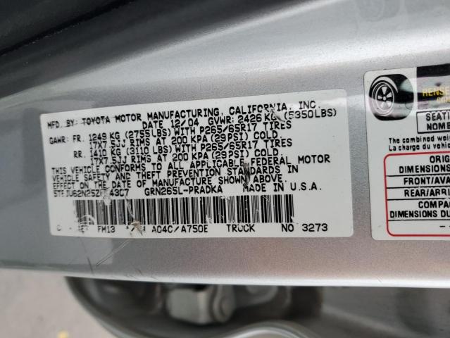 5TEJU62N25Z034307 - 2005 TOYOTA TACOMA DOUBLE CAB PRERUNNER SILVER photo 12