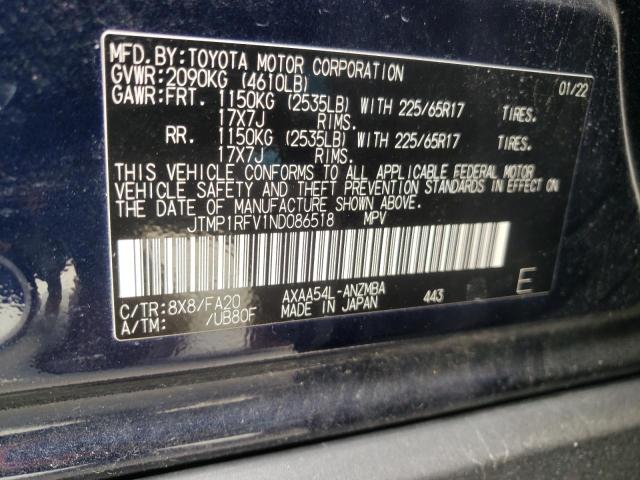 JTMP1RFV1ND086518 - 2022 TOYOTA RAV4 XLE BLUE photo 13