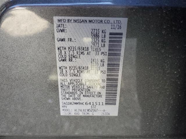 5N1DR2MM9HC641511 - 2017 NISSAN PATHFINDER S GRAY photo 13