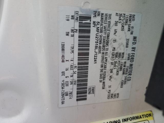 5LMFU27518LJ12241 - 2008 LINCOLN NAVIGATOR თეთრი ფოტო 13