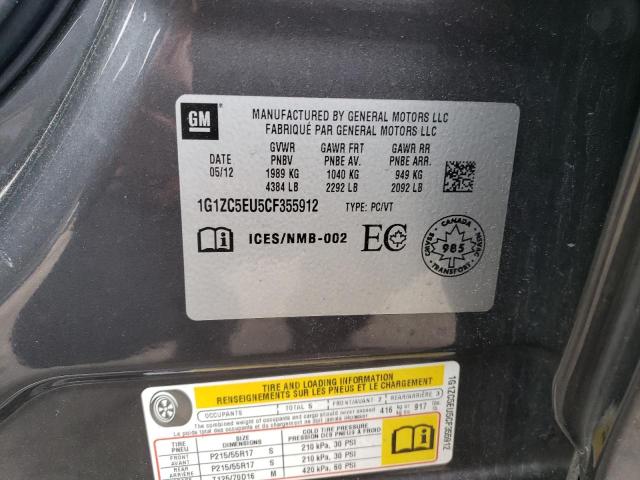 1G1ZC5EU5CF355912 - 2012 CHEVROLET MALIBU 1LT 石墨色 照片 12