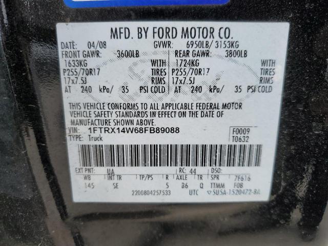 1FTRX14W68FB89088 - 2008 FORD F150 BLACK photo 12