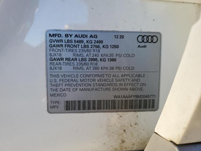 WA1AAAFY9M2045771 - 2021 AUDI Q5 PREMIUM WHITE photo 13