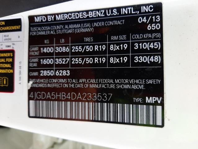 4JGDA5HB4DA233537 - 2013 MERCEDES-BENZ ML 350 4MATIC WHITE photo 13