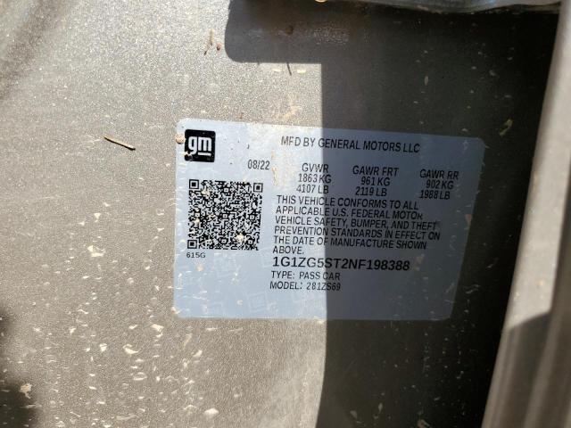 1G1ZG5ST2NF198388 - 2022 CHEVROLET MALIBU RS Золотий фото 12