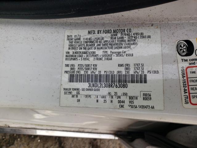 3LNDL2L30BR763080 - 2011 LINCOLN MKZ HYBRID WHITE photo 13