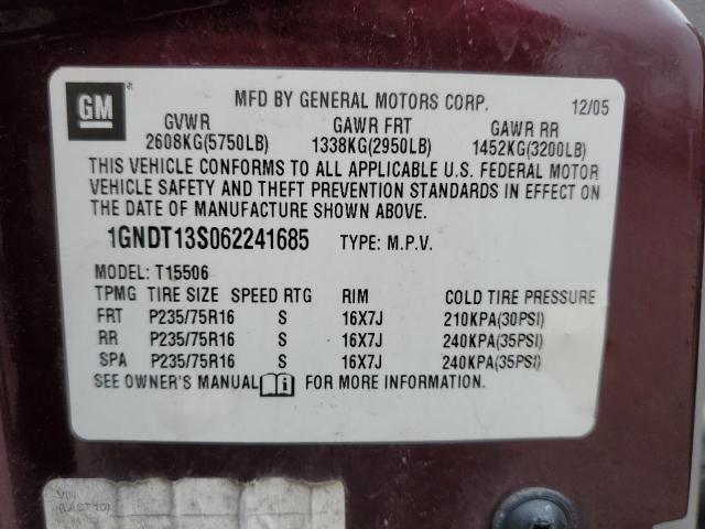 1GNDT13S062241685 - 2006 CHEVROLET TRAILBLAZE LS MAROON photo 13