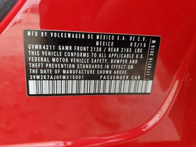 3VW2K7AJ0FM315001 - 2015 VOLKSWAGEN JETTA BASE RED photo 13