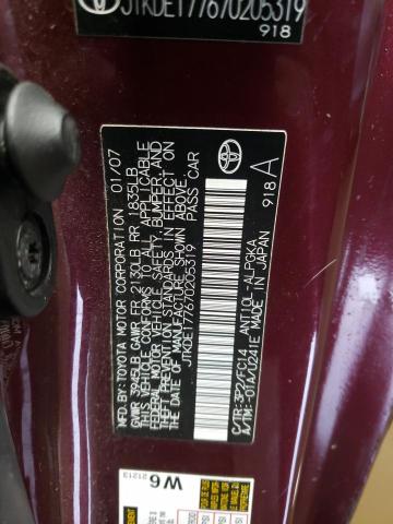 JTKDE177670205319 - 2007 TOYOTA SCION TC Bordo foto 12