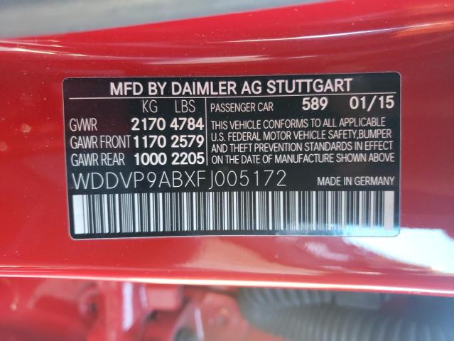 WDDVP9ABXFJ005172 - 2015 MERCEDES-BENZ B ELECTRIC RED photo 12