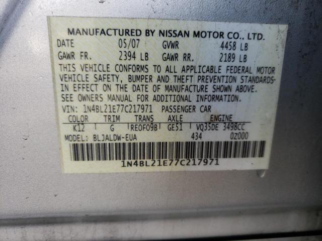 1N4BL21E77C217971 - 2007 NISSAN ALTIMA 3.5SE SILVER photo 12