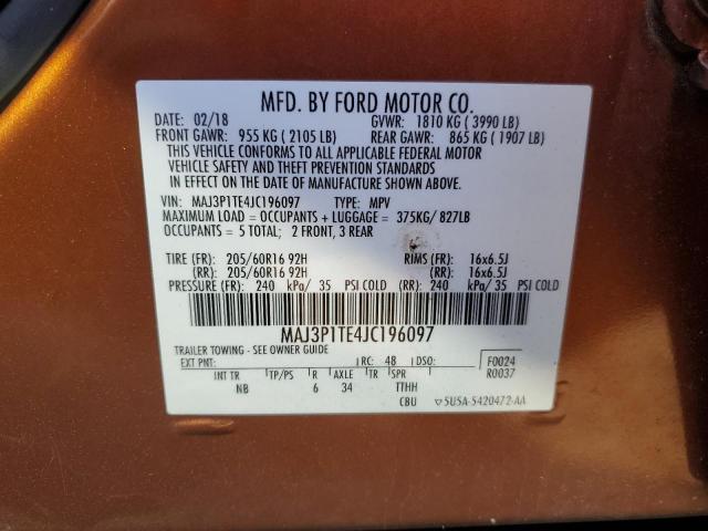 MAJ3P1TE4JC196097 - 2018 FORD ECOSPORT SE Orange Foto 12