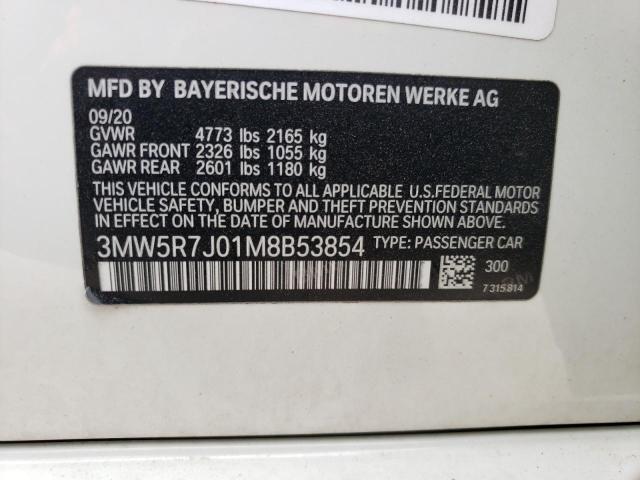 3MW5R7J01M8B53854 - 2021 BMW 330XI WHITE photo 11