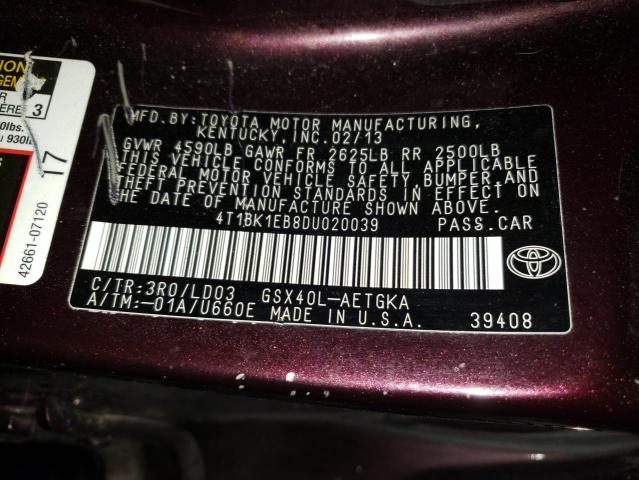 4T1BK1EB8DU020039 - 2013 TOYOTA AVALON BASE 紫色 照片 12