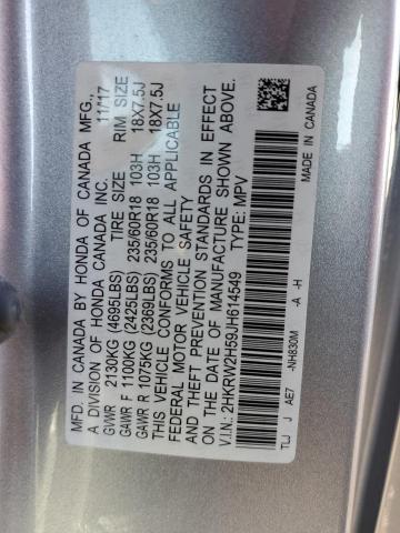 2HKRW2H59JH614549 - 2018 HONDA CR-V EX SILVER photo 13