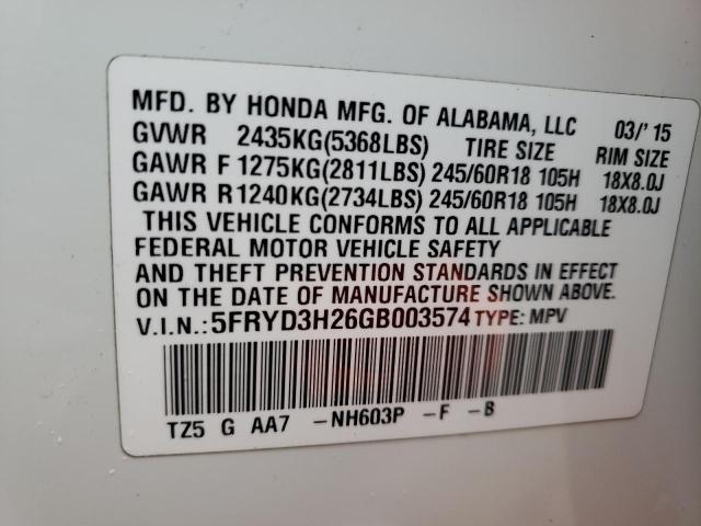 5FRYD3H26GB003574 - 2016 ACURA MDX WHITE photo 13